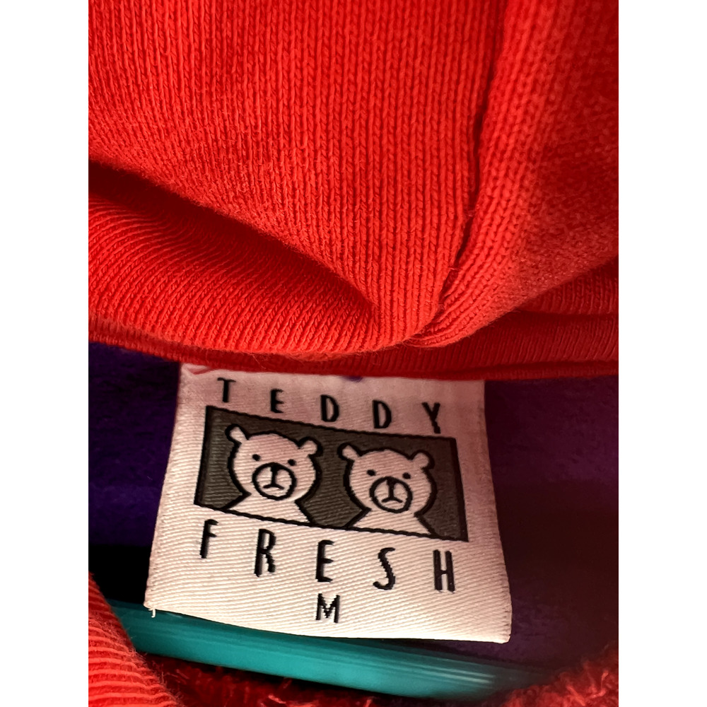 Teddy Fresh Sweater Mens Medium Hoodie Colorblock Purple Yellow Pink Casual READ - Picture 3 of 14